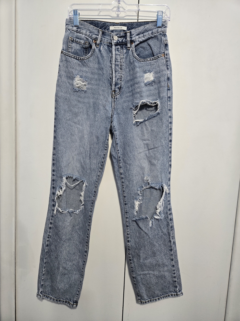 PacSun Dad Jeans 26 Light Wash Ripped Distressed High Rise Straight Leg Y2K